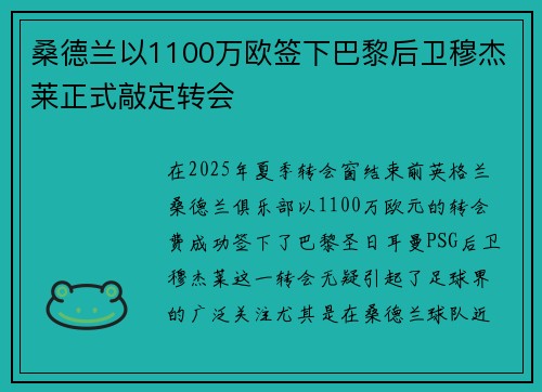 桑德兰以1100万欧签下巴黎后卫穆杰莱正式敲定转会 桑德兰以1100万欧签下巴黎后卫穆杰莱正式敲定转会